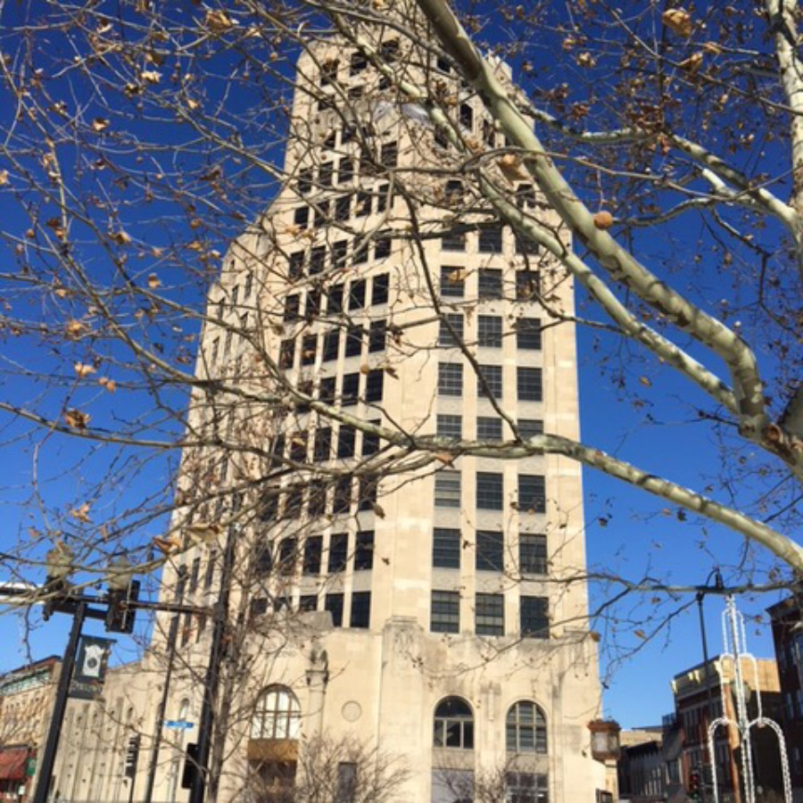 Tall building with tree in front