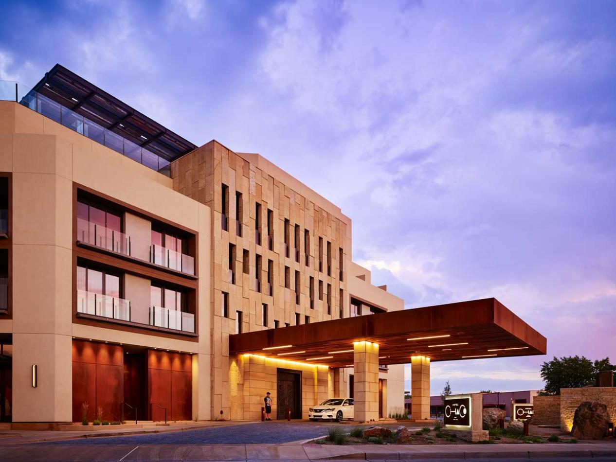Winco’s Terrace Doors and sidelights are installed on each guest room’s outdoor balcony at Hotel Chaco. By reducing the amount of aluminum required to maintain the structural integrity of the door, Winco’s framing system and UV-resistant finish blends well with the hotel’s emphasis on energy-efficient technology.