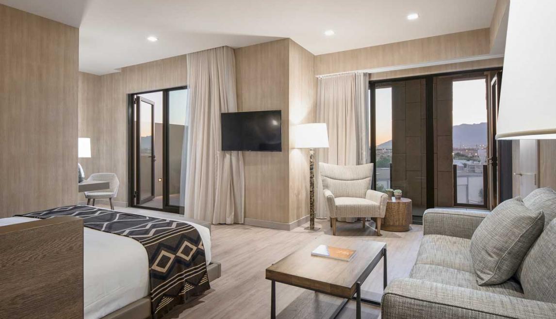 Winco’s Terrace Doors and sidelights are installed on each guest room’s outdoor balcony at Hotel Chaco. By reducing the amount of aluminum required to maintain the structural integrity of the door, Winco’s framing system and UV-resistant finish blends well with the hotel’s emphasis on energy-efficient technology.